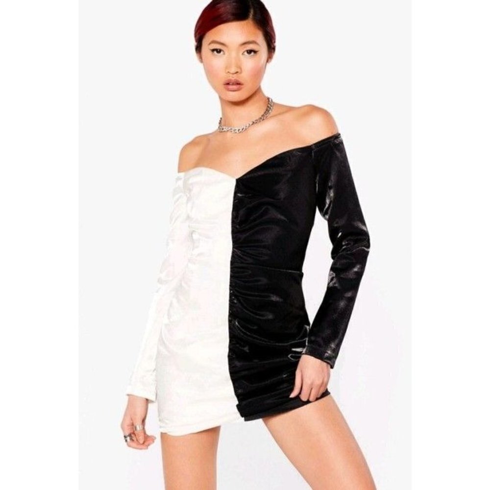 NWT Nasty Gal Black White Two Toned Mini New Night Out Dress Size 2 - Picture 2 of 10